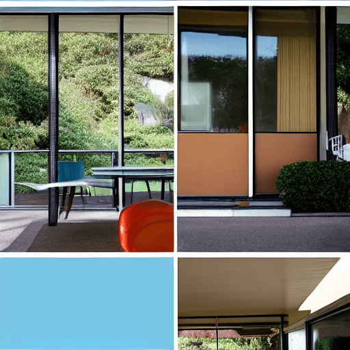 AI generated: Hyper realistic eye level exterior photo of a mid century modern style house overlooking the ocean, ...