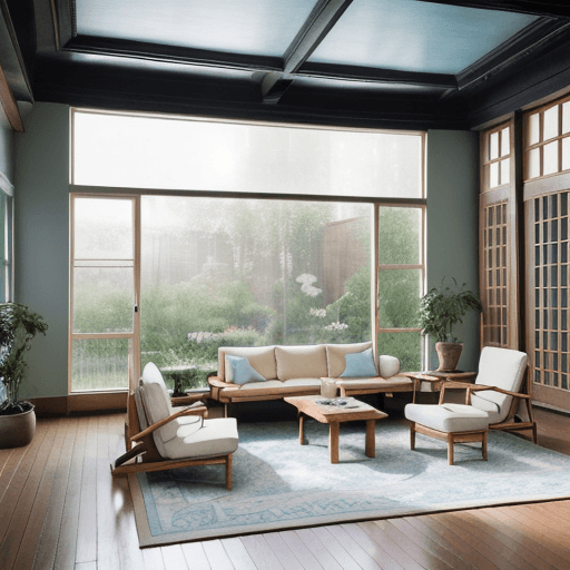 AI generated: High resolution photography interior design, dreamy sunken living room conversation pit, wooden floo...