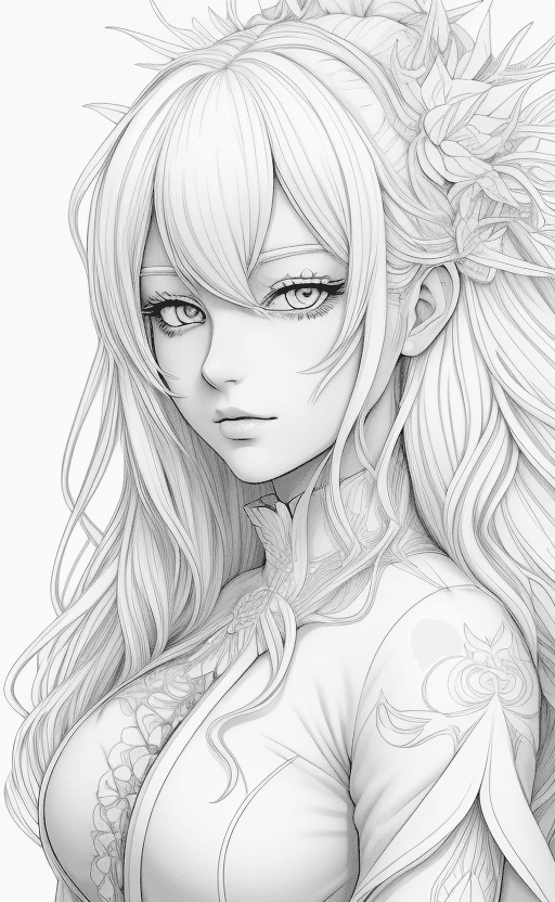 AI generated: coloring page Anime portrait clean line art, black pen line high detail,,wild dynamic white hair, wo...