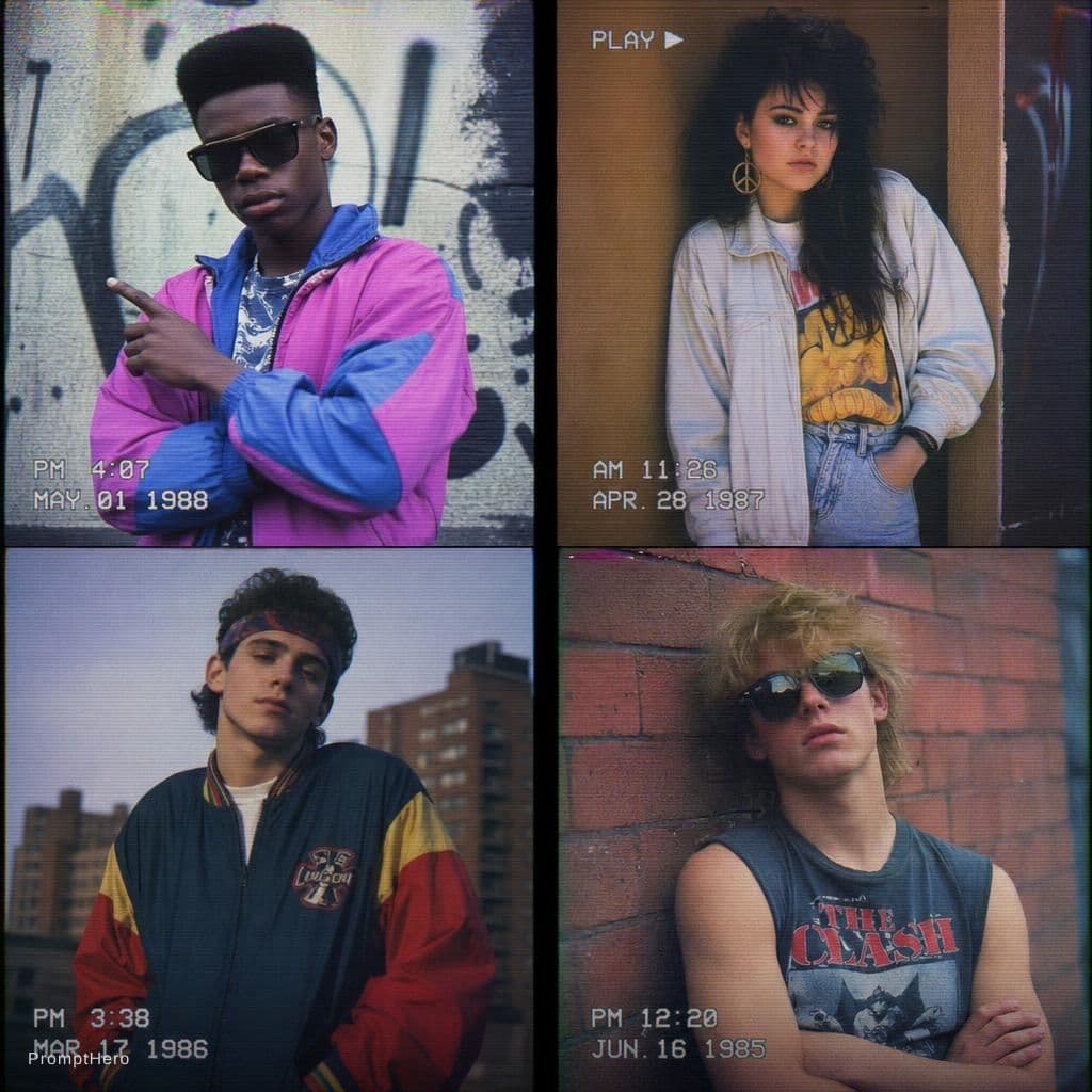 AI generated: Kooky portraits of 80’s street teens in retro clothing, shot on VHS
