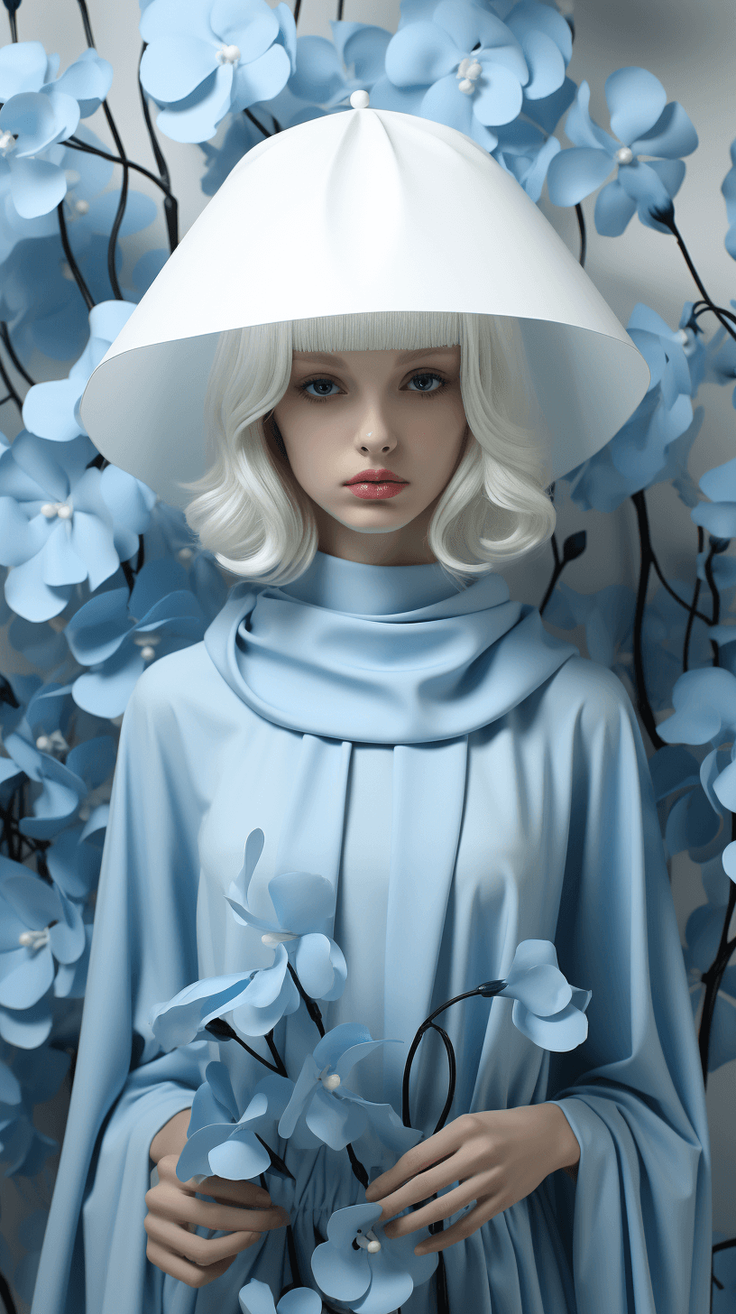 AI generated: A mysterious spy with subtle blue camouflage on her face, in the style of delicate porcelain sculpti...