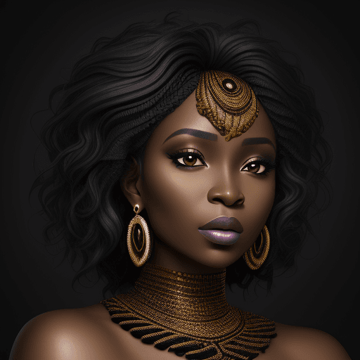 AI generated: a beautiful Nigerian woman, in the style of texture-rich layers, dark black and light black, the pic...