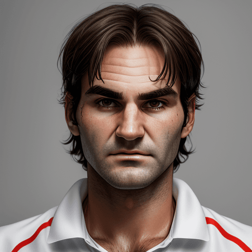 AI generated: portrait of Roger Federer, high quality, high resolution, psychopathic look, 100 years old.