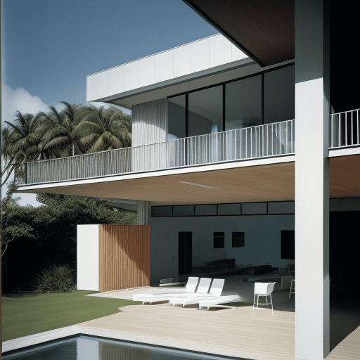 AI generated: Hyper-realistic exterior photography at eye level of a two-story modern-style house with wooden slat...