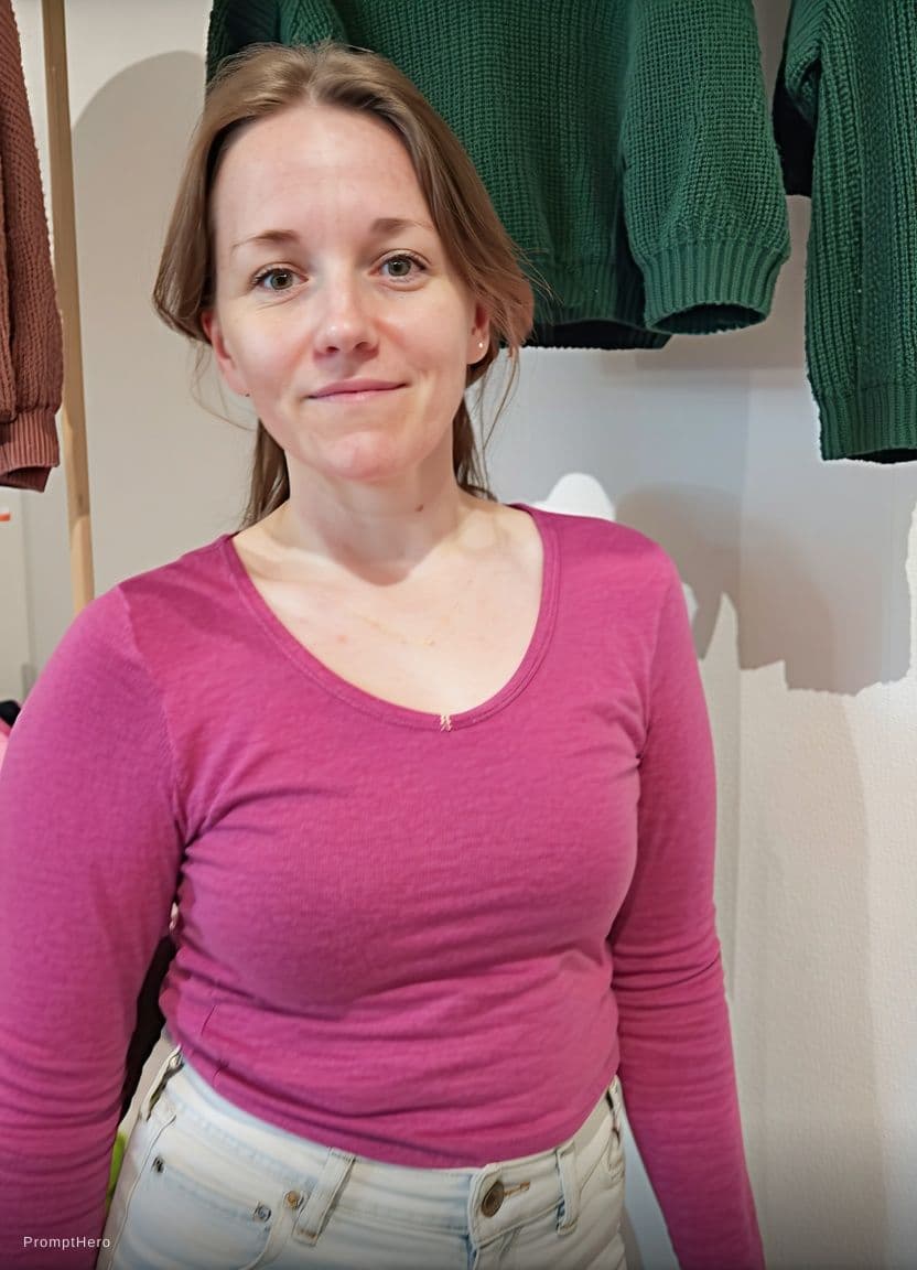 AI generated: A photorealistic full-body portrait of a fit woman standing in a softly lit indoor space, captured w...