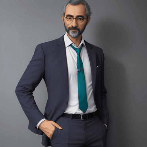 AI generated: profesor con corbata , camisa celeste pantalon azul oscuro , que este de pie , y detras una pizarra ...