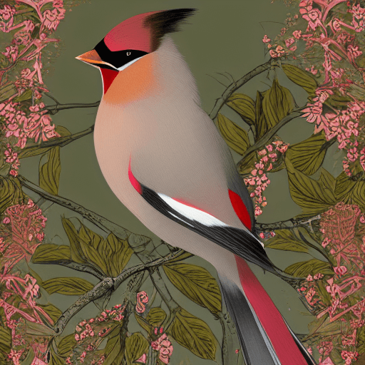 AI generated: ethereal Bohemian Waxwing bird, Bombycilla garrulus :: intricate details, ornate, detailed illustrat...