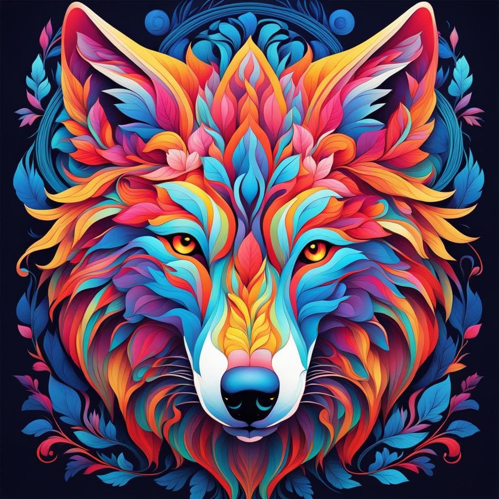 AI generated: a beautifully intricate and detailed illustration of a wolf with Beautiful Neon Intricate Detailed E...