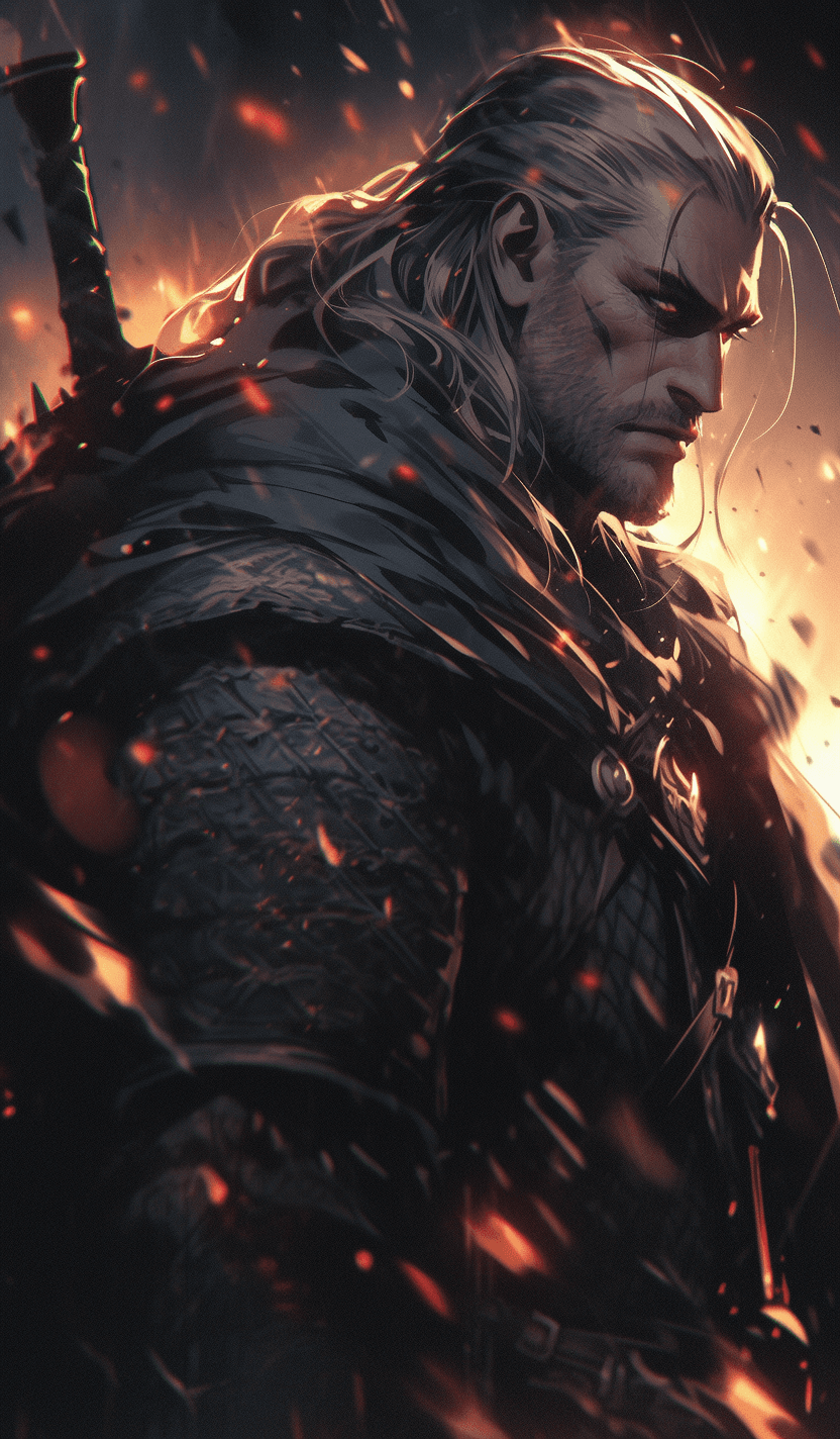 AI generated: The Witcher, in the style of Christopher Nolan, from the series The Witcher with Henry Cavill, evil ...
