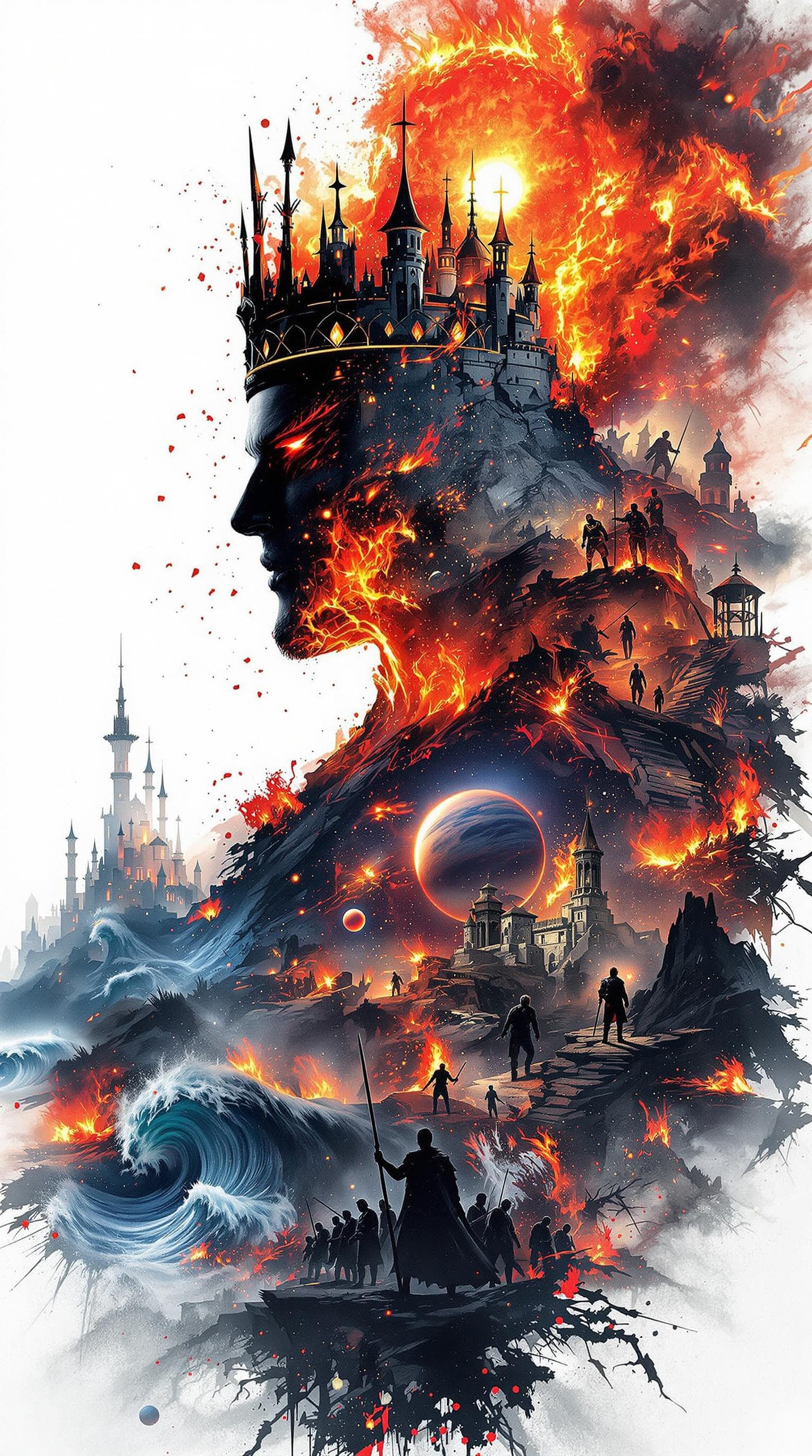 AI generated: A breath taking double exposure illustration featuring a sinister silhouette of a corrupt king with ...