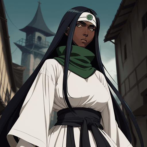 AI generated: bauhaus style clothe, big clothes, cool anime style, character, village center background, medieval ...