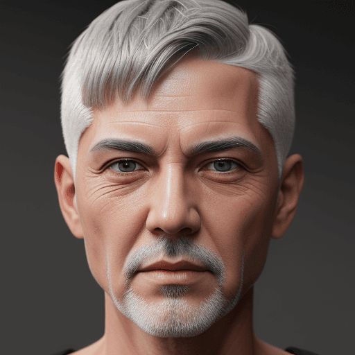 AI generated: Gray-haired man, short haircut, super detailed photo-realistic maximum detail, skin pore detail, sup...