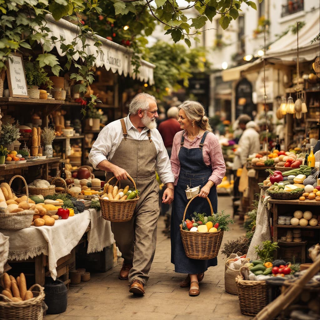 AI generated: Mr. and Mrs. Adams meander through the market, selecting the finest felt ingredients for their dinne...