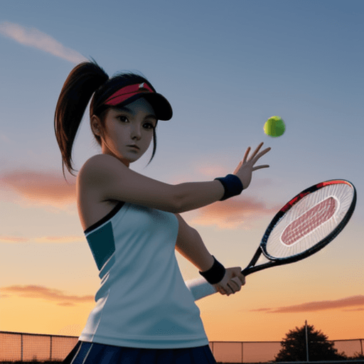 AI generated: anime style tennis character holding a tennis racket and watching sunset 