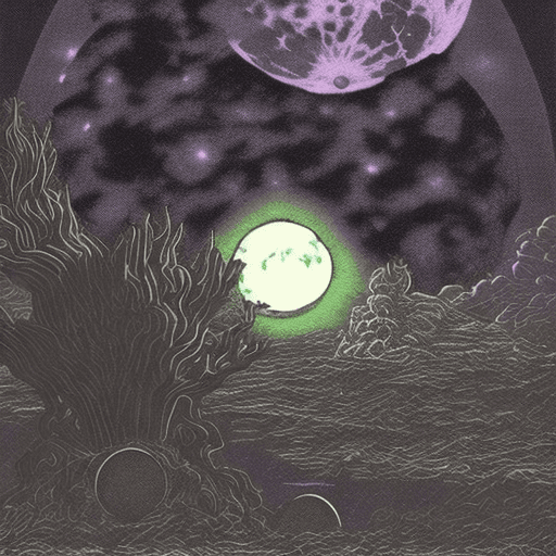 AI generated: Epiphenominal , Photophantasmic , cosmic glow , lunarpunk , full moon that is filled with ominous dr...