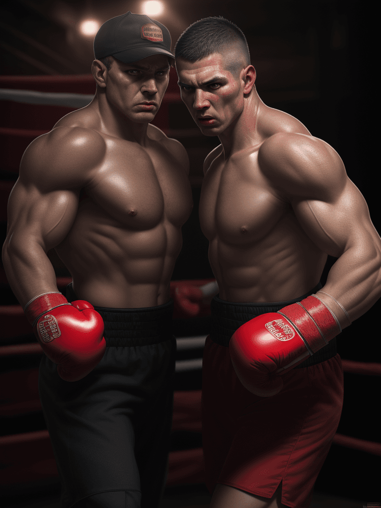 AI generated: (((looking at camera))), two firemans, boxing poster, vesrsus, angry, photography, detailed skin, re...