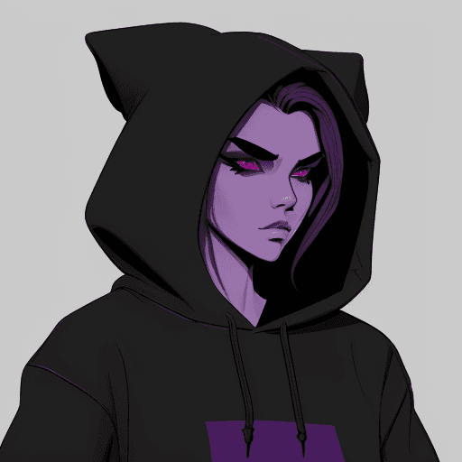 AI generated: Create, A character wearing black purple hoodie, simple, doodle, vector, design, 