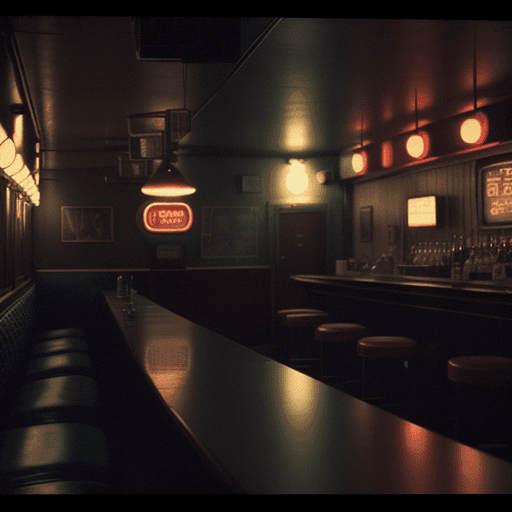 AI generated: The 60's American bar :: Film Halation effect :: Shooting Kodak Vision 3 500t at night with XPan, Fi...