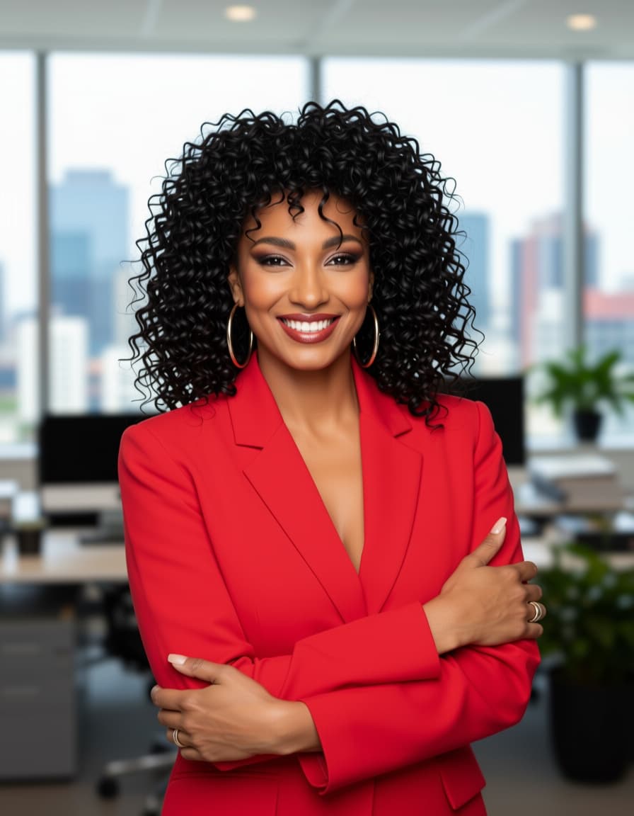 AI generated: A 30-something female mixed race, black and caucasian, who resembles Downtown Julie Brown, but updat...