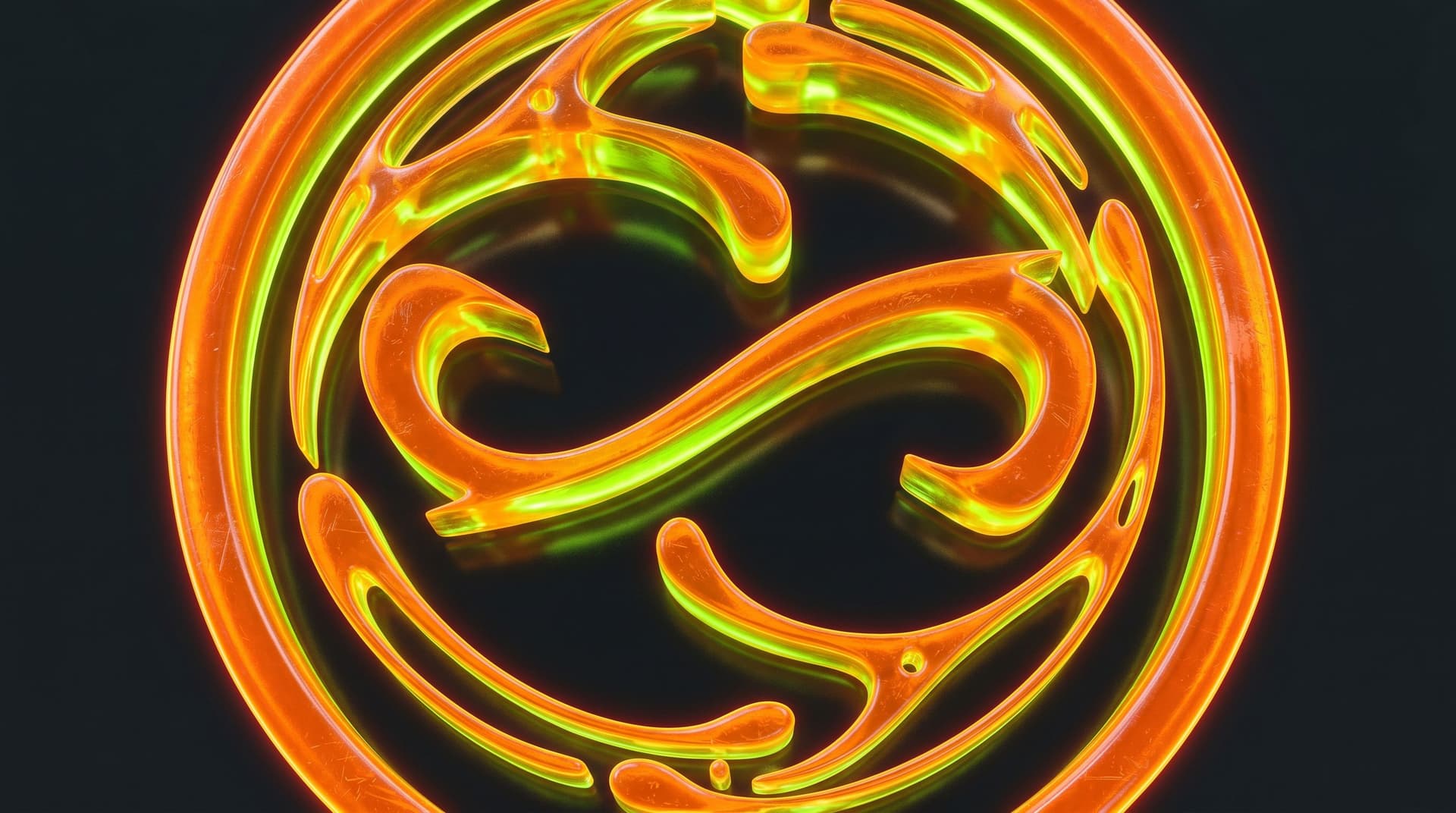 AI generated: Translucent neon-orange polymer material with radioactive toxic aesthetic, glassy jelly-like plastic...