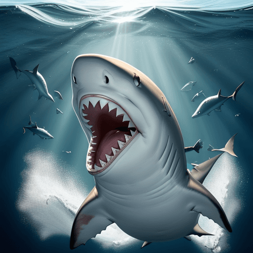 AI generated: A white-tipped shark with an open mouth as if trying to attack something or eat something, underwate...