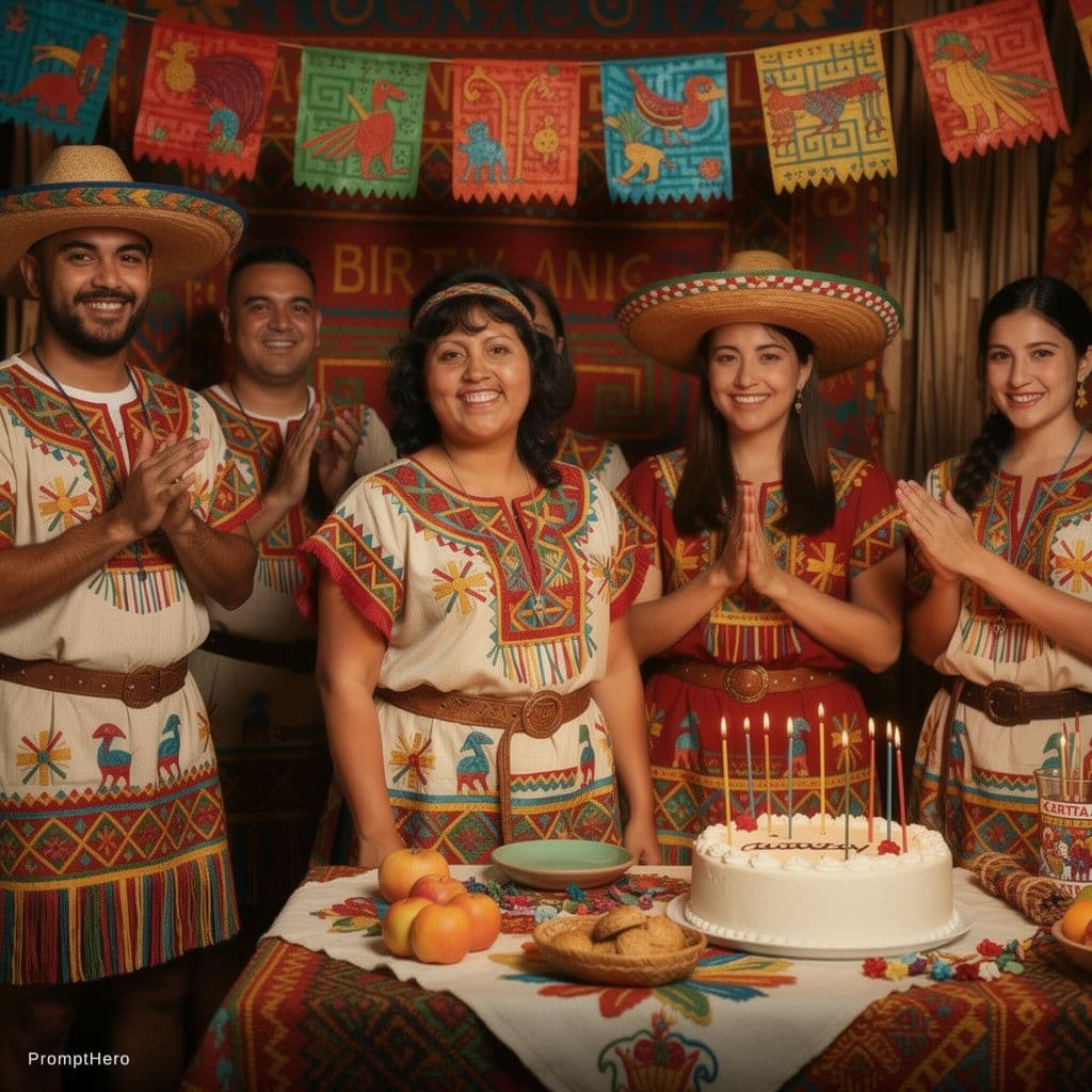 AI generated: Big gathering celebrating Leticia Sanchez birthday in a Mexican tradition