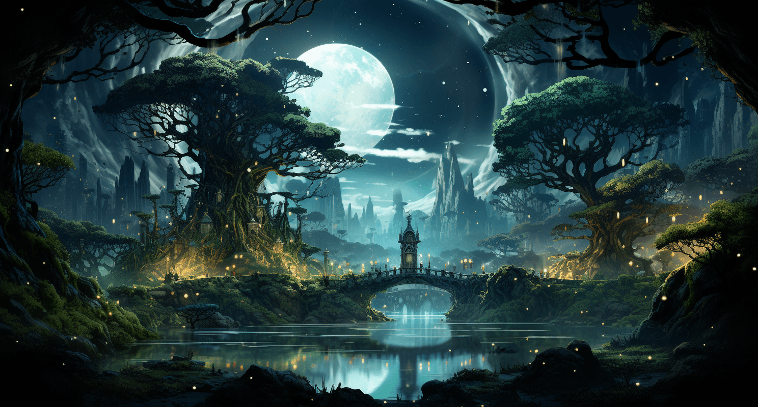 AI generated: an anime style artwork with many stars in the heart of a tree, in the style of luminous landscapes, ...