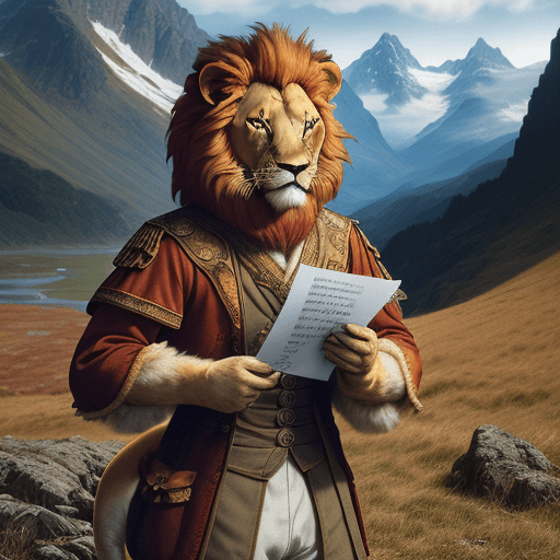 AI generated: the Lion anime character holding a piece of paper as an animal, in the style of max rive, detailed c...