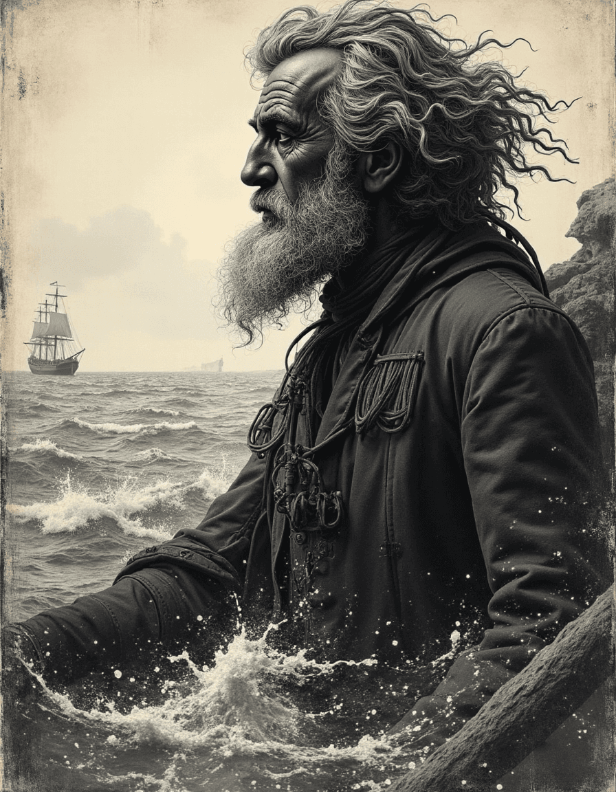 AI generated: a black and white classic artistic reproduction of Captain Nemo by Jules Verne, in the style of edou...