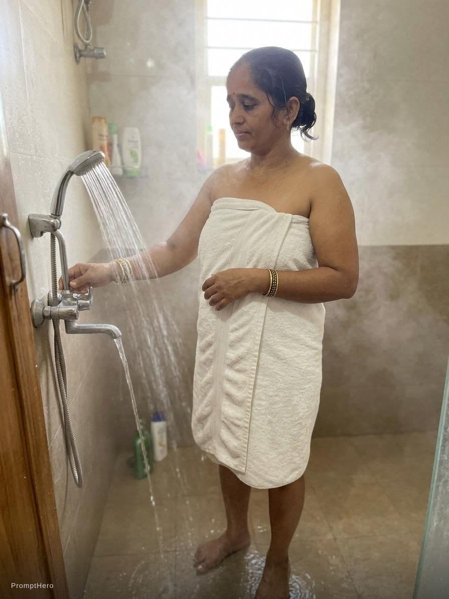 AI generated: Bath shower in towel

