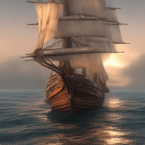 AI generated: Photo of a ultra realistic sailing ship, dramatic light, pale sunrise, cinematic lighting, battered,...