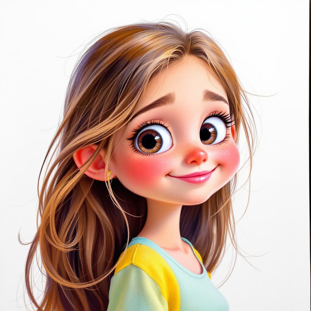 AI generated: Cartoon pencil drawing, cute little girl, 5 years old, colored pencils, Pixar style, hilariously fun...