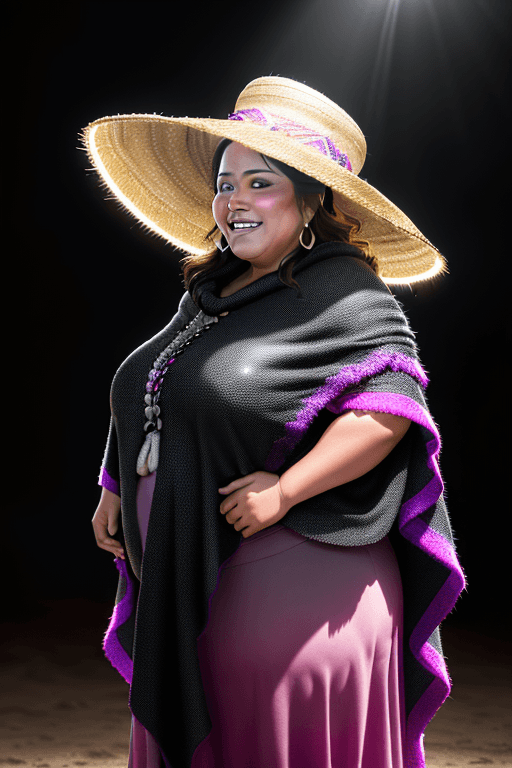 AI generated: dark background, dramatic light, backlight, rim lighting, (chubby:0.3), mexican woman 44yo, laughing...