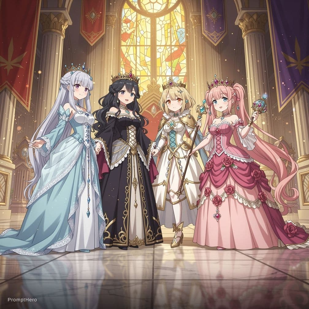 AI generated: anime queens girls 