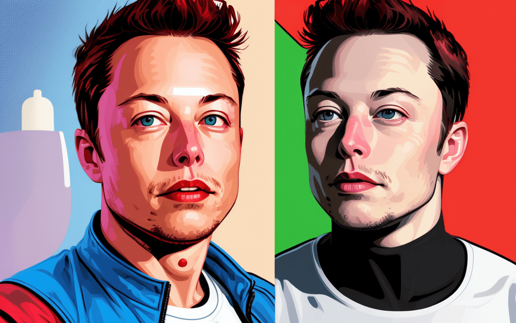 AI generated: one portrait of one elon musk, pop art style