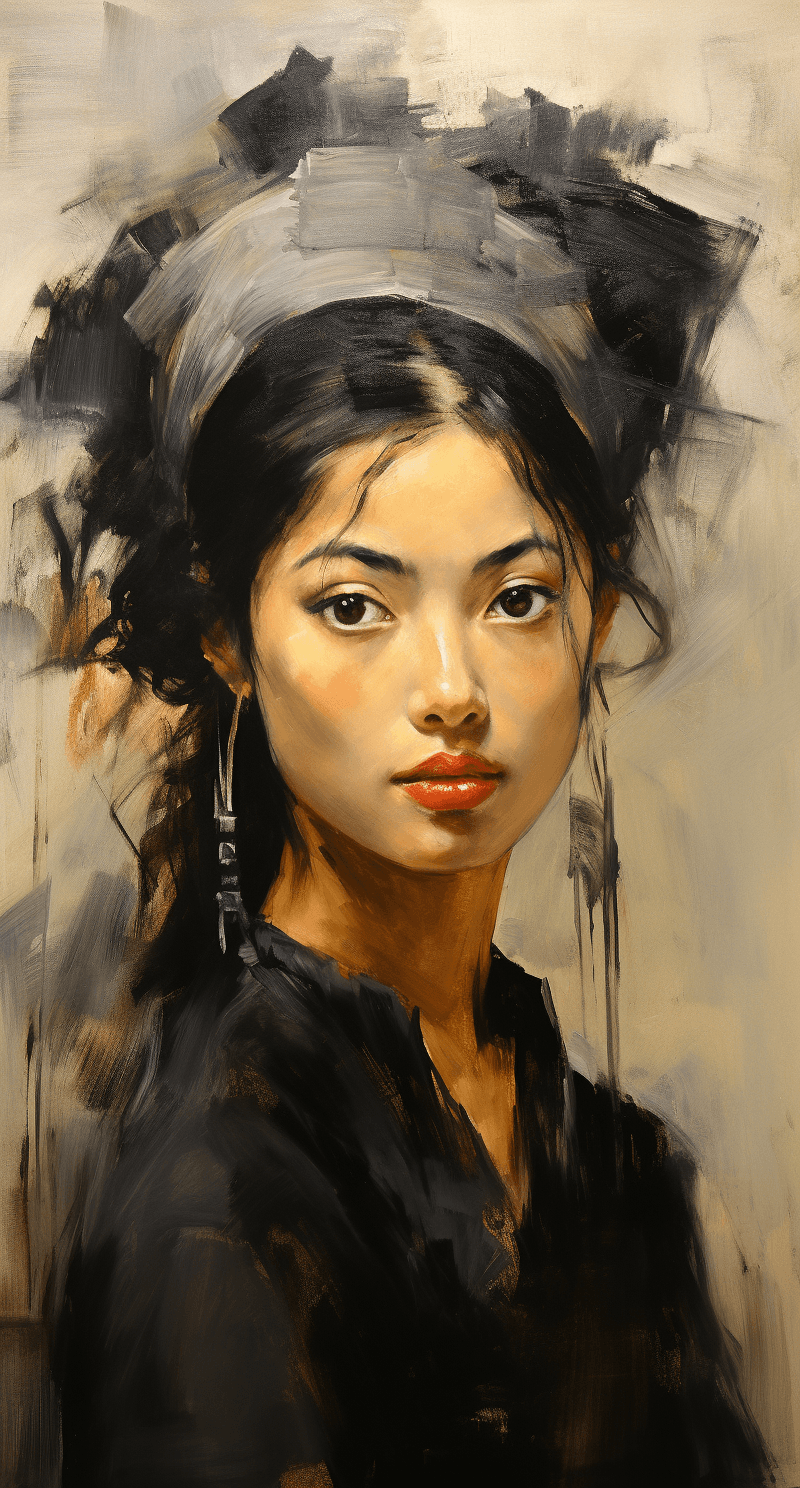 AI generated: an expressionist charcoal sketch by Odilon Redon, drawing, face only, a gorgeous Japanese woman, hin...