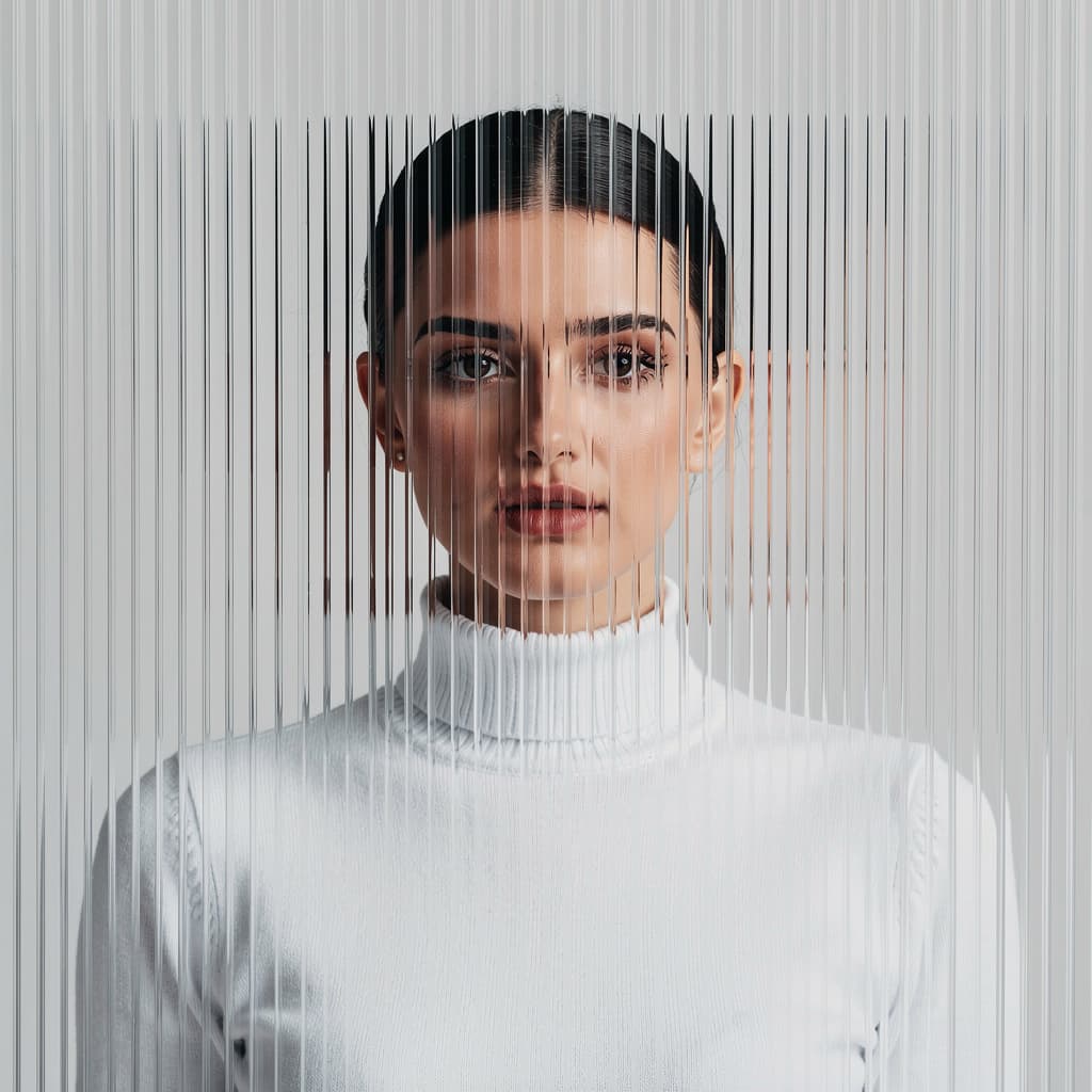 AI generated: high resolution photography, front central profile, woman facing front, gaze to front, wearing a whi...