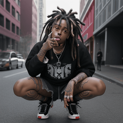 AI generated: juice wrld, dreadlocks, dreads, street punk in emo style clothes holding up the middle finger, looki...