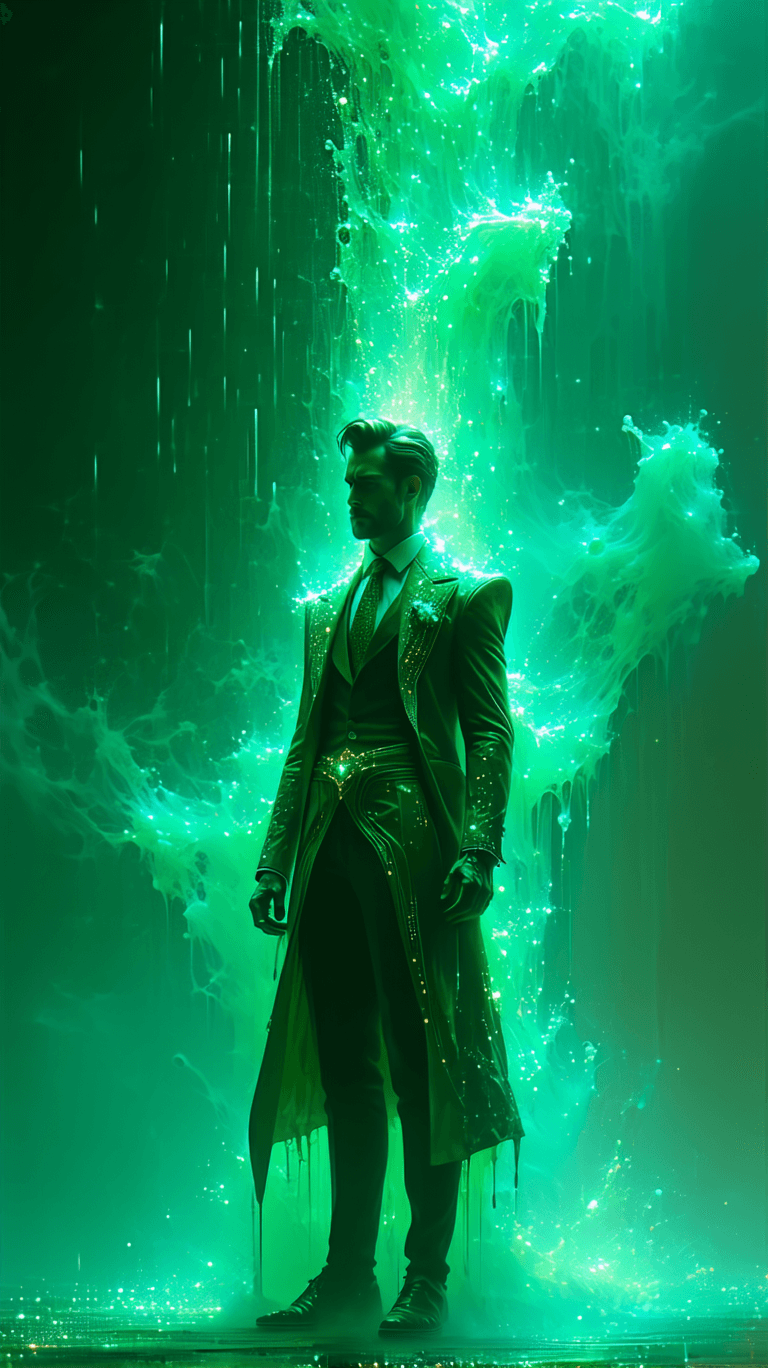AI generated: Biomasculance,movie poster,the film “futuristic king” in green matrix style,flowing dots,no backgrou...