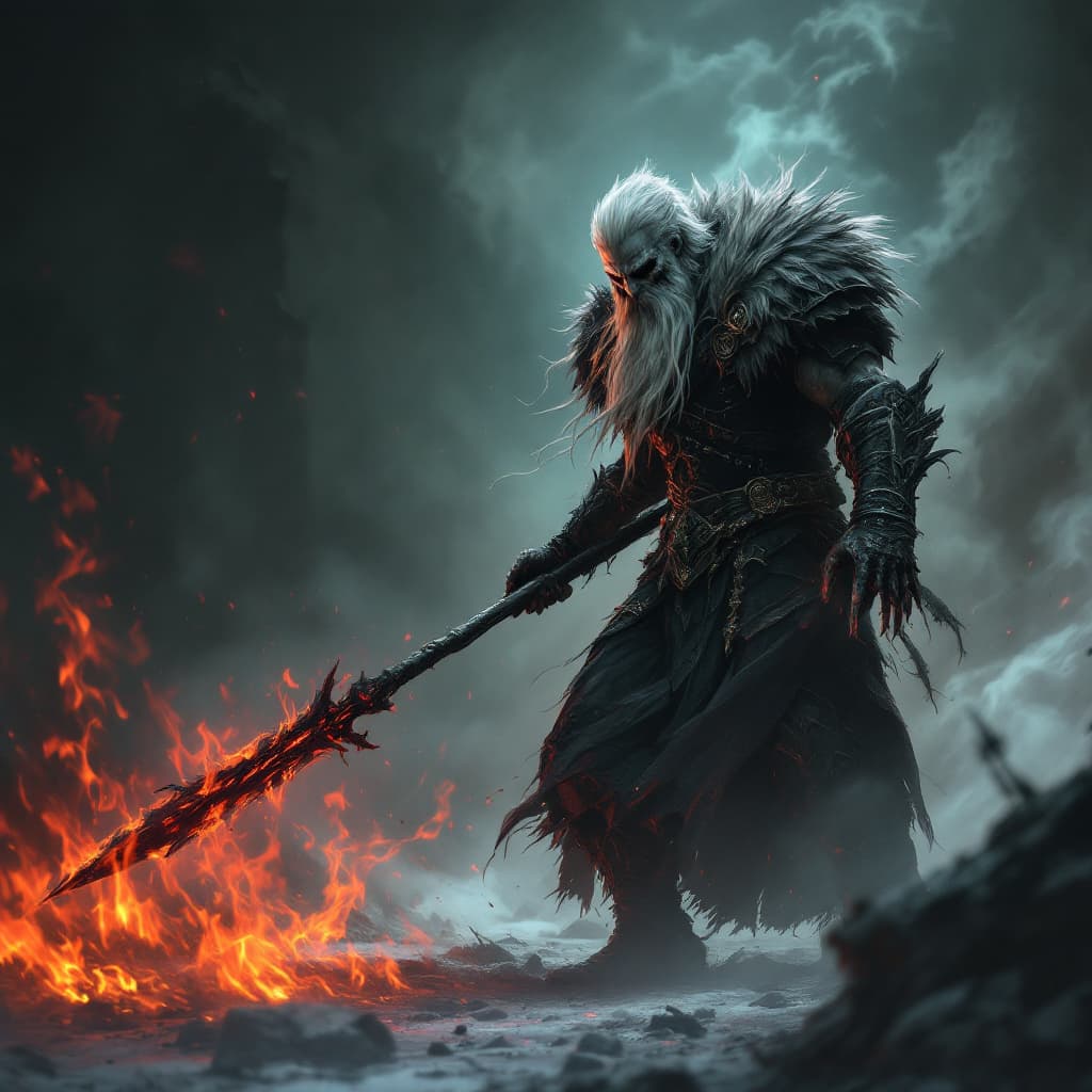 AI generated: Diablo, Barbarian, Bo staff, apocalypse by cigarettes after war, Riot Games League of Legends , Worl...