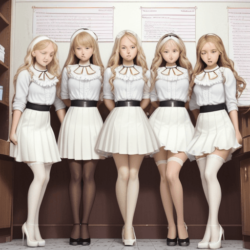 AI generated: Full body frame, a group of perfect teen girls with gorgeously flowing blonde hair, lined up against...
