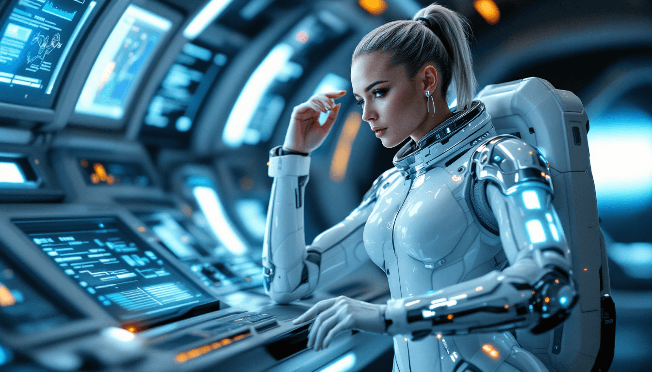 AI generated: **"A breathtaking, hyper-detailed futuristic portrait of a fearless female astronaut aboard a next-g...