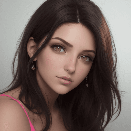 AI generated: un retrato detallado de frente y realista de una mujer hermosa, cabello negro, ojos redondos y cabel...