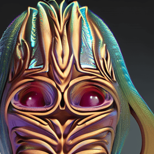 AI generated: Goddess close-up portrait ribcagel. jellyfish phoenix head, nautilus, orchid, skull, betta fish, bio...