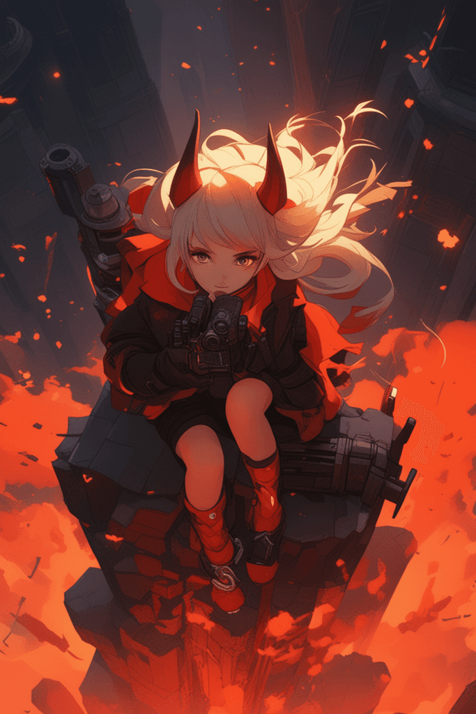 AI generated: anime girl sitting on a rock, demon anime girl, demon girl, artgerm and atey ghailan, anime style 4 ...