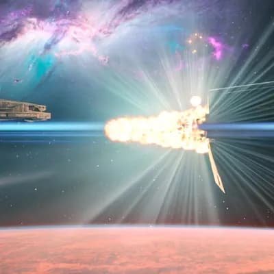 AI generated video: Cinematic 15-second sci-fi space battle sequence, ultra-realistic, epic scale, dramatic orchestral s...