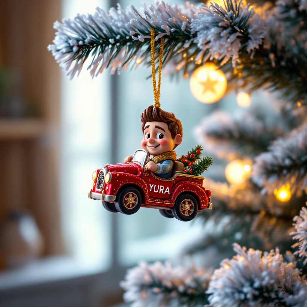 AI generated: Medium shot. Christmas tree in the room. Disney-style Christmas decoration, Pixar hangs on the branc...