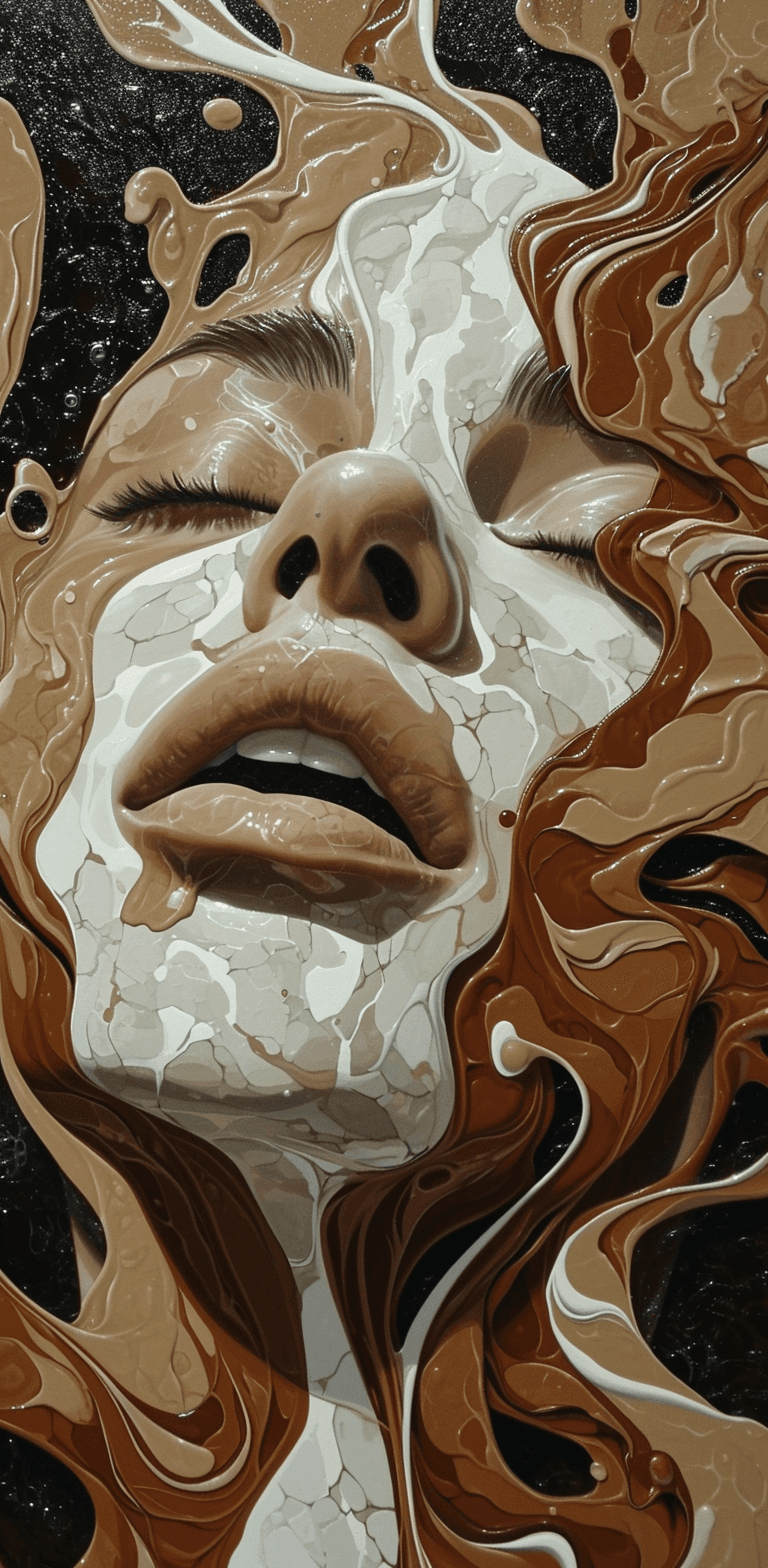 AI generated: art deco coffee art, in the style of expressive facial animation, afrofuturism, paint dripping techn...