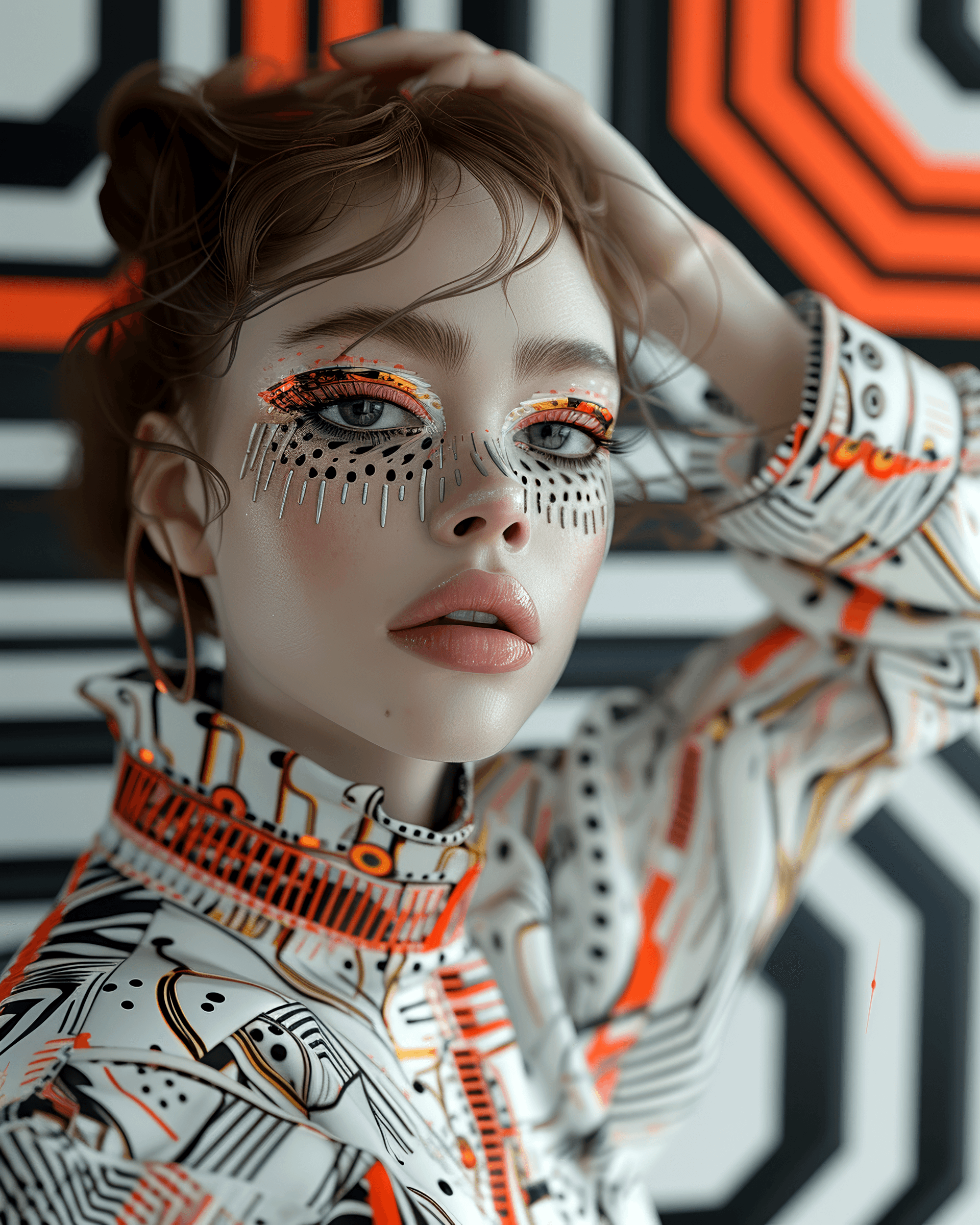 AI generated: full body photo, super realistic DMT style fashion photoshoot with beautiful model. Eyes open, abstr...