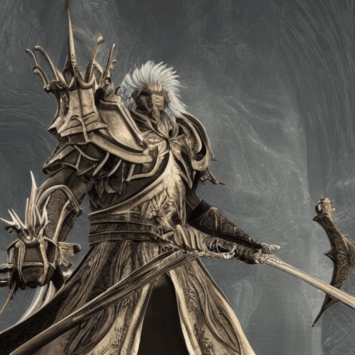 AI generated: an awe-inspiring 3D portrayal showcasing The Nameless King from Dark Souls 3. Place him in a vast an...